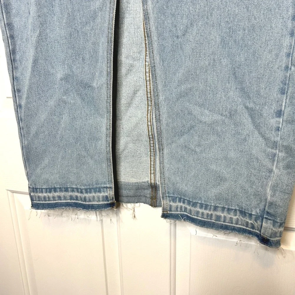 Edikted Light Wash Denim Maxi Skirt Front Slit Raw Hem Size XL‎
